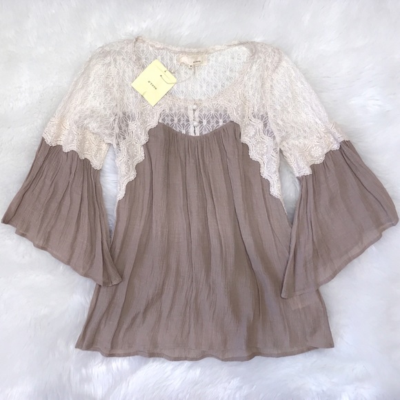 A’reve Tops - A’reve Boho Taupe and Cream Tunic-NWT-Small